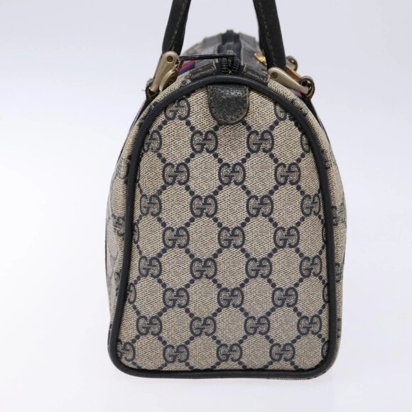 GUCCI GG Supreme Sherry Line Hand Bag PVC Navy Gold Red Auth 135604 - Picture 4 of 16